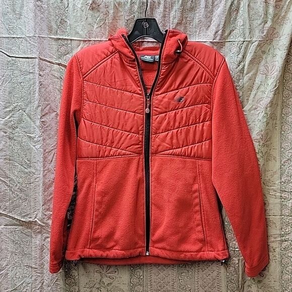 New Balance Womens L Full Zip Fleece Jacket Red puffer pockets soft shell size S - Picture 1 of 10